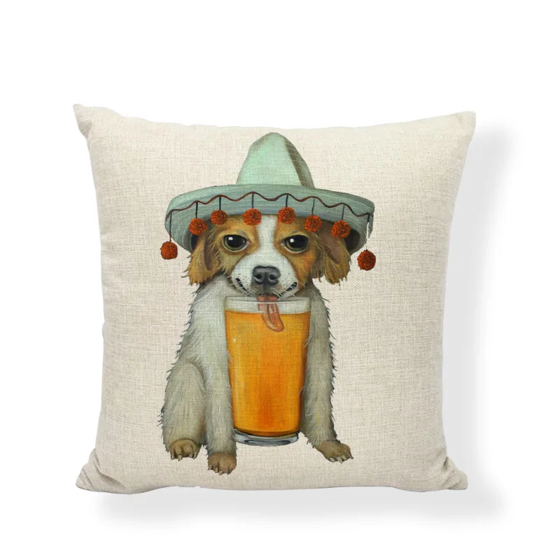 Wholesale Animal Oil Painting Cushion Cover French Bulldog Pug 17*17In Goat Juice Hat Rabbit Pillowcase Decor Home Office Couch | Дом и сад