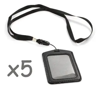5 шт./набор черный держатель для карт из искусственной кожи с длинным ремешком на