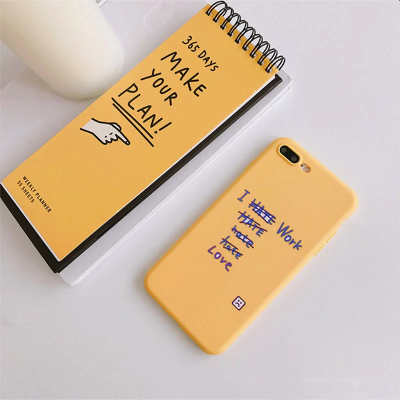 Love life love work phone case Super cute yellow Soft Fitted for iphone 6 6s 7 8 plus X xs max cover | Мобильные телефоны и
