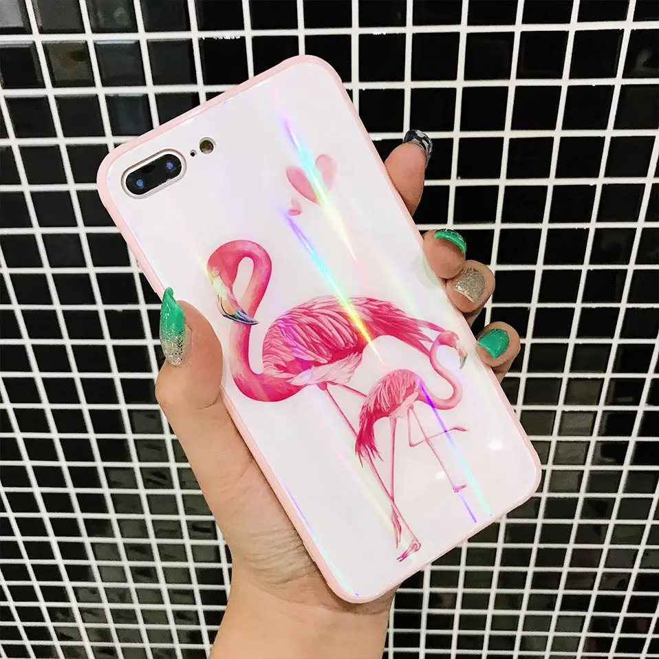 Для iphone 6 7 8 розовое стекло Любовь Фламинго чехол для телефона S плюс Funda Drop-proof