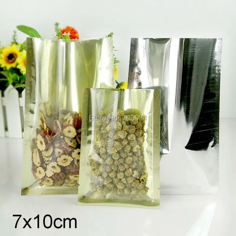 

200PCS 7x10cm(2.76''*3.94'') Heat Sealing Top open Clear gold Aluminum Foil Bag tea coffee storage pouch silver plastic bag