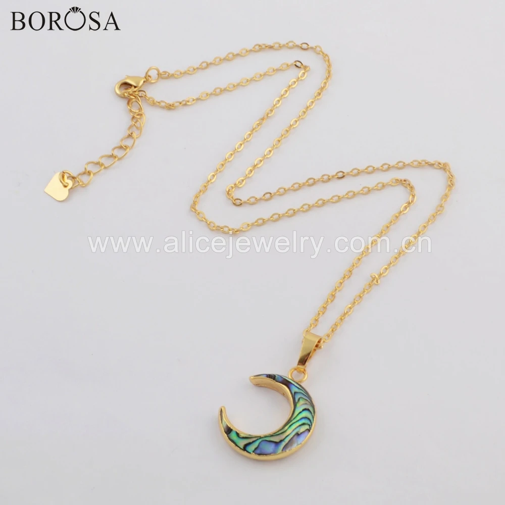 

BOROSA 5/10PCS Gold Color Crescent Abalone Shell Pendant Beads Horn Moon Natural Shell Pendant Necklace Jewelry G1768 G1769