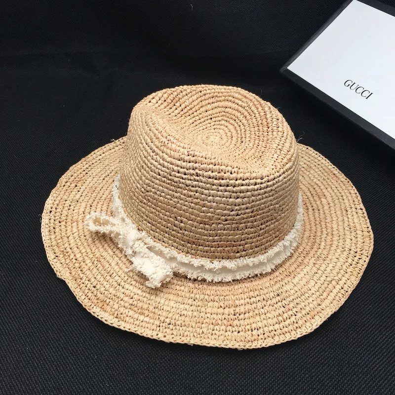 Крючком lafite Соломенная женская Летняя шляпка пляжный Резорт предотвращается