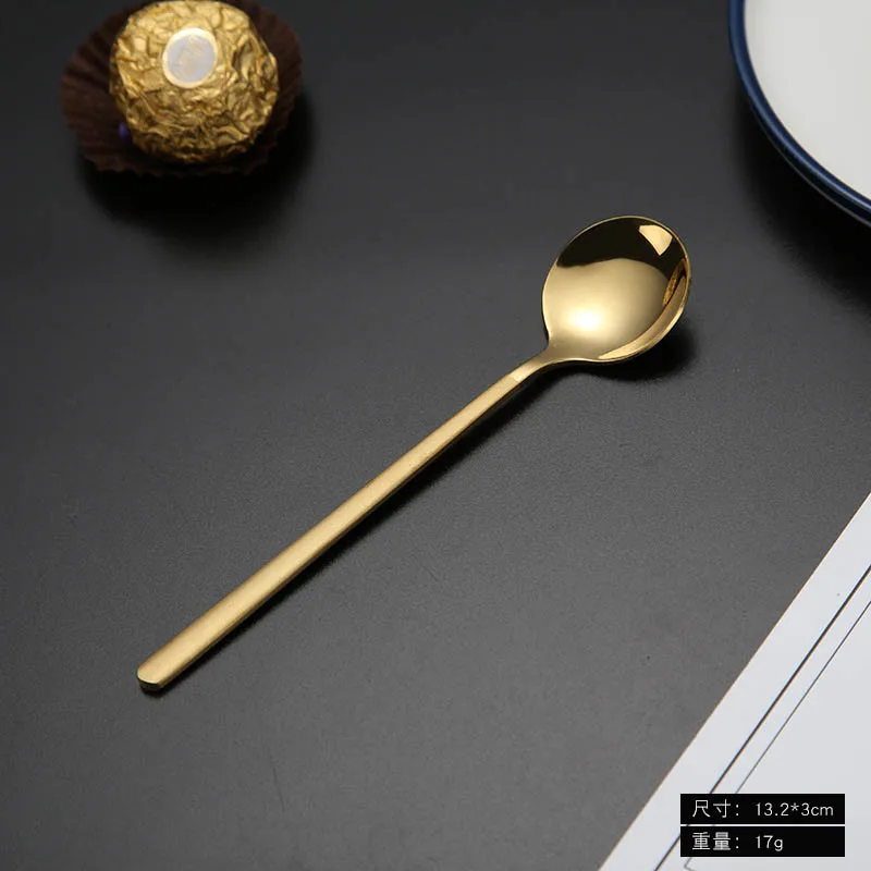Small Titanium gold Нержавеющая сталь 7 цветов красочные кофейные ложки ледяные десертные ложка с длинной ручкой из розового золота ложка-мешалка кухонная посуда - Цвет: Small Titanium gold