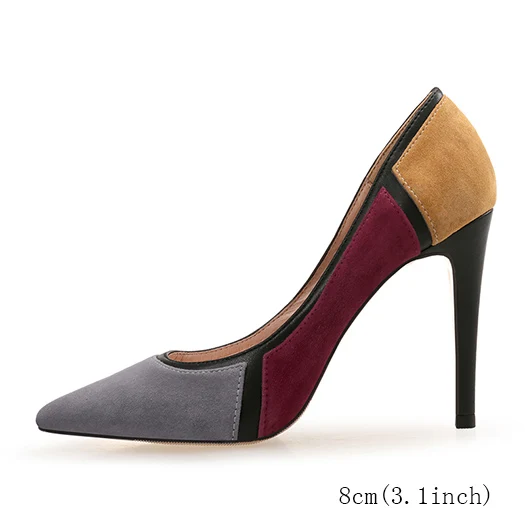 Gray 8cm Ультра Туфли-лодочки модельные туфли из натуральной кожи Большие размеры 12-44 женские разноцветные туфли на очень высоком каблуке 8 см с острым носком - Цвет: Gray 8cm