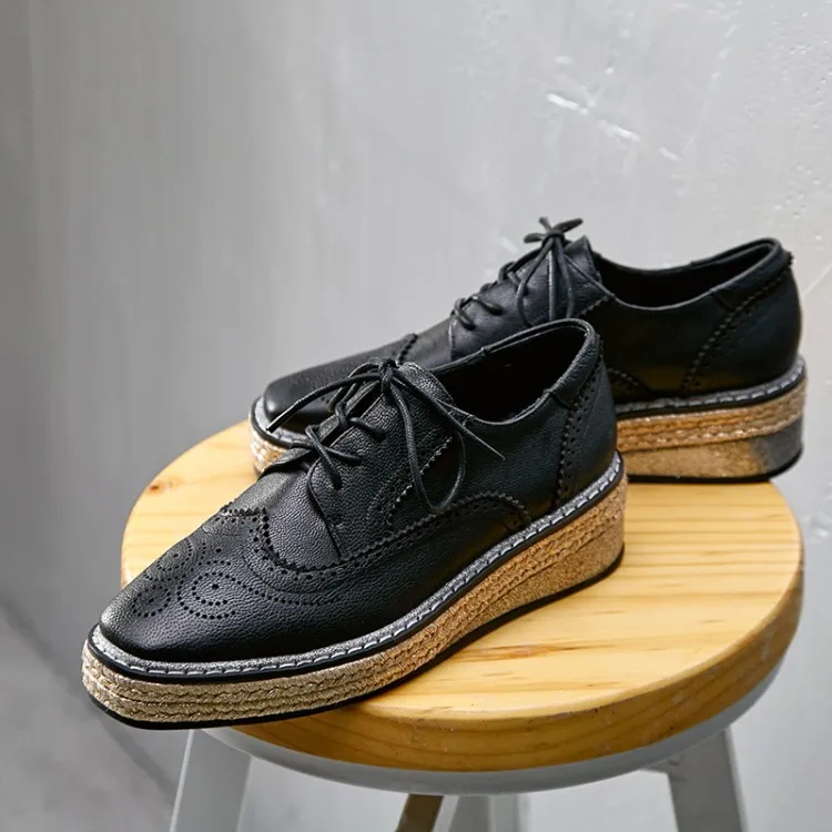 

2019 Women Creepers Fashion Sneakers Genuine Leather Female Flat Platform Shoes Casual Lace-up Ladies Moccasins Female Footwear