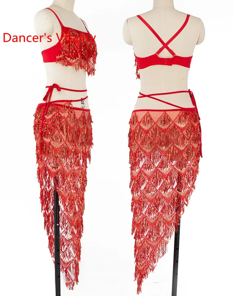 Женская одежда для танца живота Bling Bling Sequins Танцевальный костюм Бюстгальтер+ бедро полотенце 2 шт. Латинский танец длинный шарф платье Костюм Модная одежда