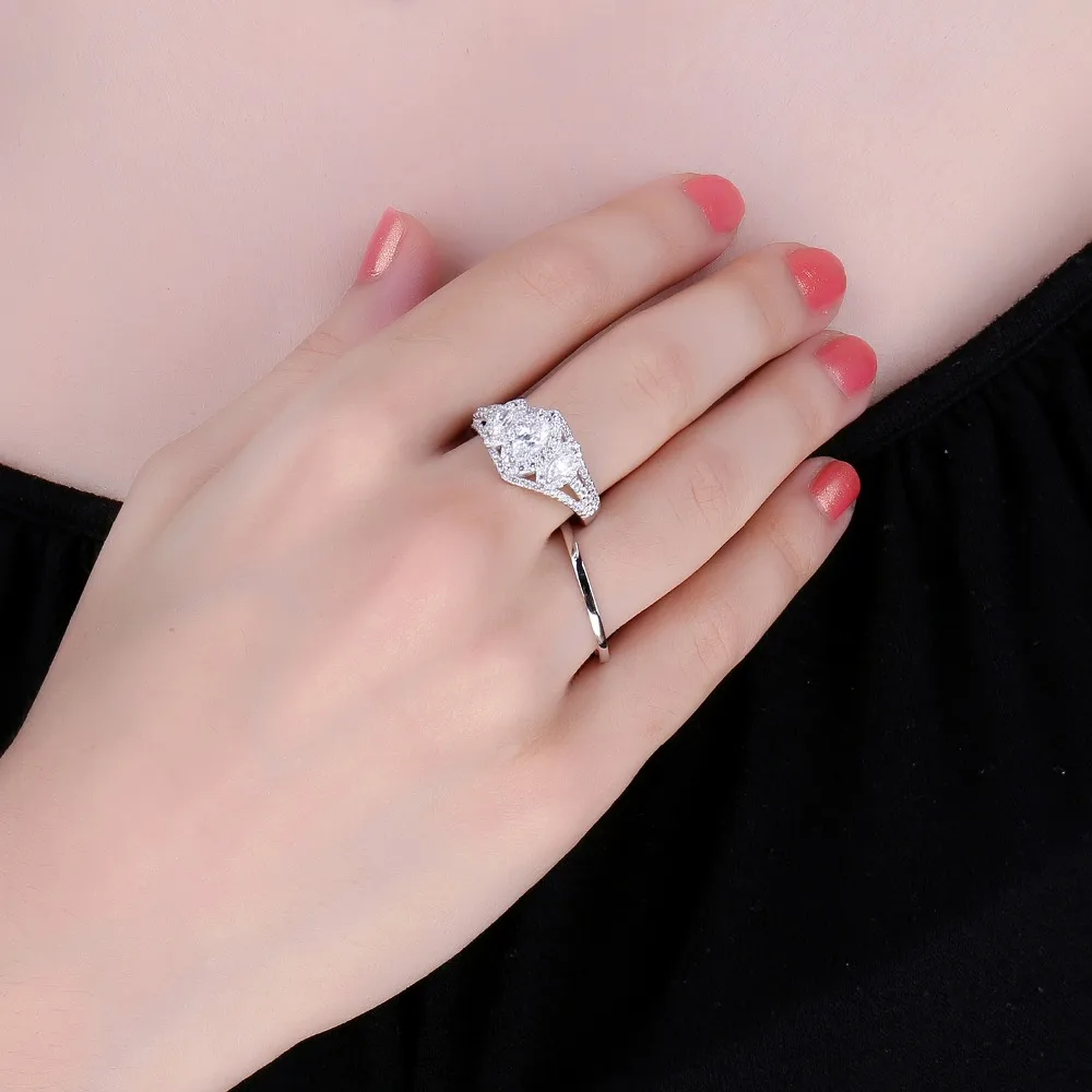 JewelryPalace 3 камня Разделение хвостовиком 2ct маркиза кубический цирконий Свадебные