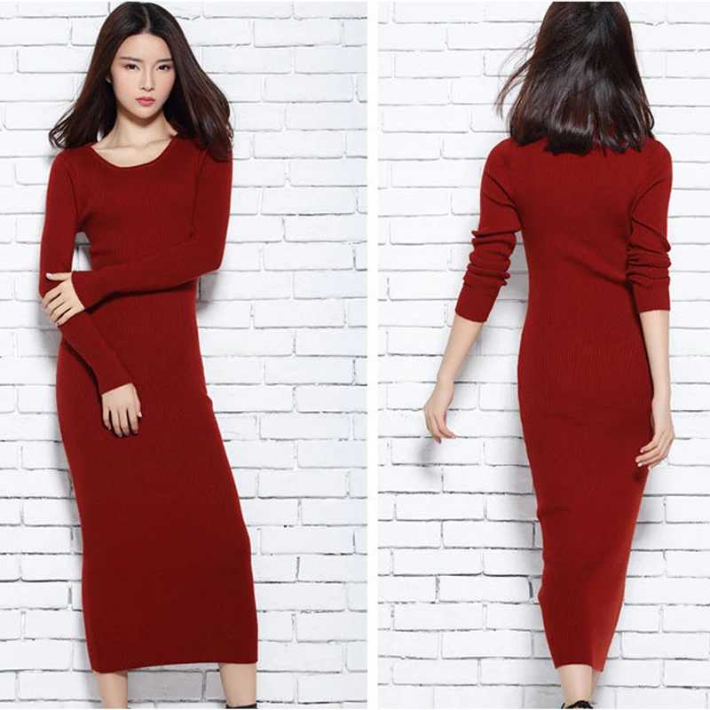 Теплые вязаные платья женские зимние свитера с длинными рукавами пуловеры