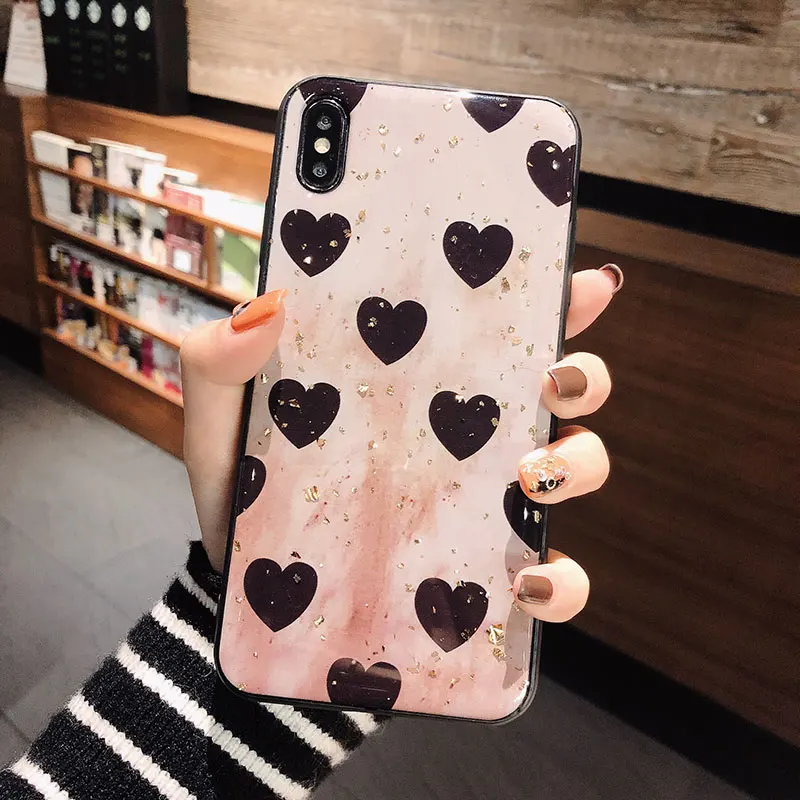 Модная Глянцевая Золотая фольга Love Heart для IPhone X XS MAX XR 7 8 Plus Phone Чехол 6 6s P |
