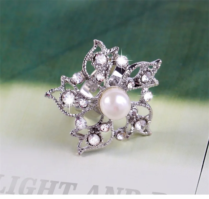 Модная дама яркий камень кольца круглый белый имитация перл ювелирные изделия