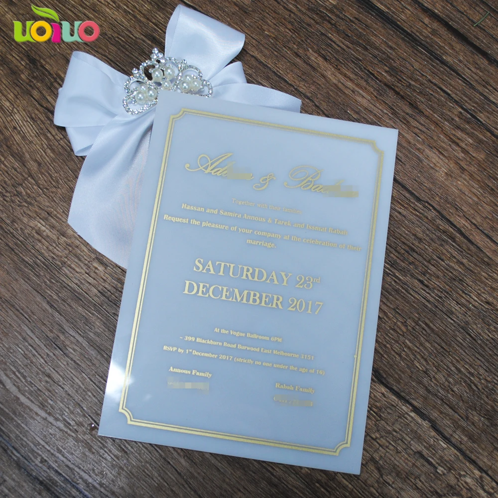 Последняя элегантная белая акриловая карта с горячей штамповкой золотых слов