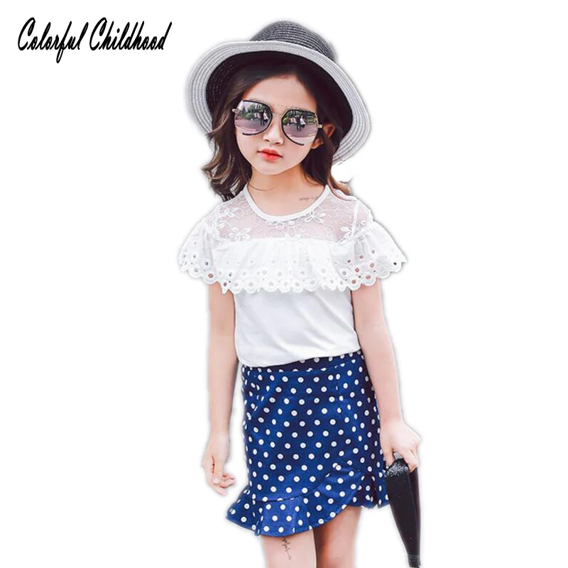 Детская одежда 2017 летняя детская набор Обувь для девочек Кружевная футболка +