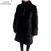 linhaoshengyue length 90cm real natural mink fur coat long sleeved intervening leather 32