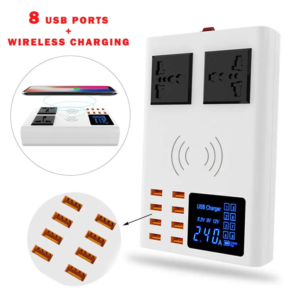 KISSCASE 8USB + двойное Универсальное зарядное устройство переменного тока 10 Вт Qi