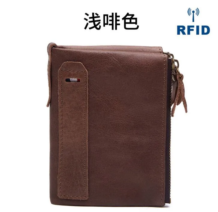 coffee Распродажа, маленький женский кошелек RFID, короткий кошелек, натуральная кожа, застежка-молния, короткий клатч, кошелек, однотонный, винтажный, женский кошелек - Цвет: coffee