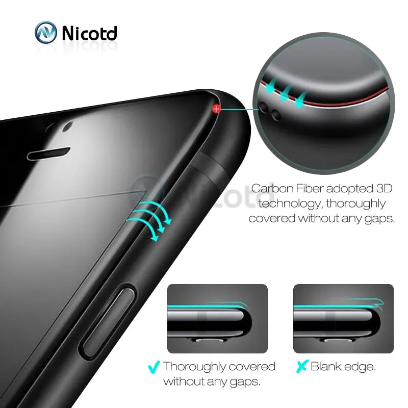 Nicotd 9H 3D изогнутое углеродное волокно мягкий край закаленное стекло для iPhone 8 Plus X 10