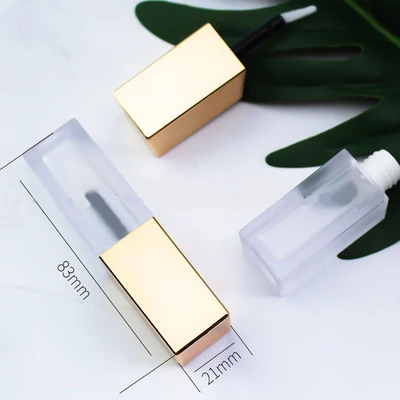 

6ml Matte Square Lip Gloss Tube with Heart-shaped Brush Head, Empty Matte Liquid Lipstick Refillable Bottles Gold Cap 200Pcs/Lot