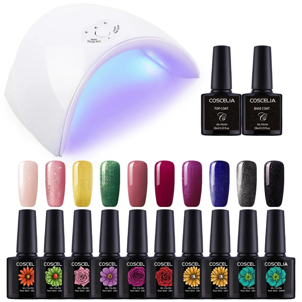 36 Вт набор ламп для ногтей 10 цветов УФ гель маникюрный инструментов дизайна топ