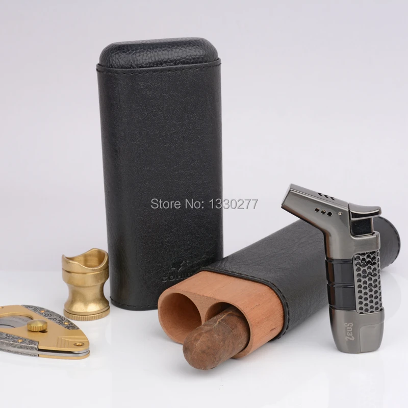 COHIBA кедр деревянный ящик для сигар Путешествия Портативный слон текстуры шаблон Кожаный Портсигар подходит 2 пальца до 63 кольца сигары