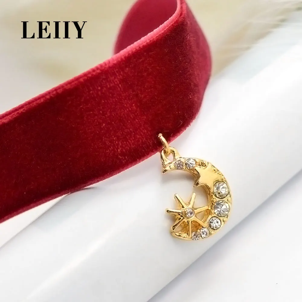 Leiiy Горячие Мода черного цвета красного вина бархат колье ожерелья Кристалл