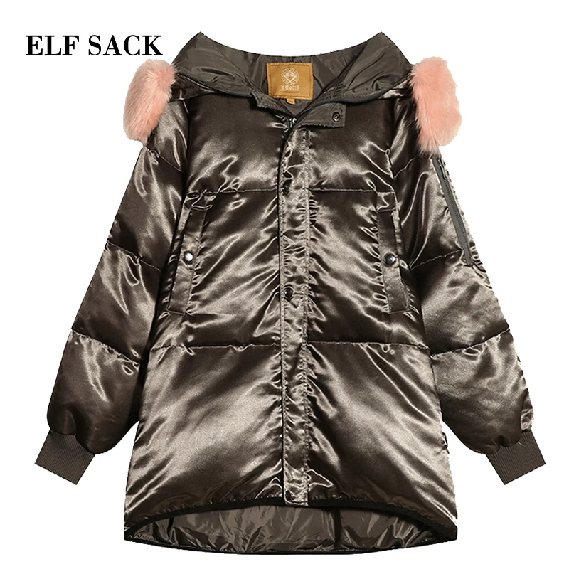 Elfsack Новая Женская пуховая куртка 90% Белое пуховое пальто свободного покроя с