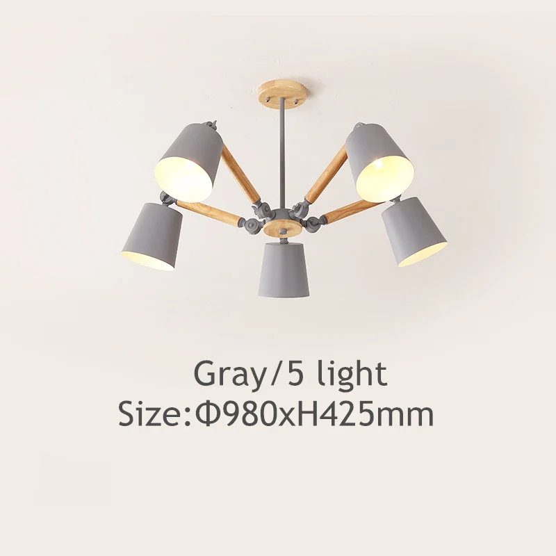 Gray 5 light TRAZOS Macaron светодиодный люстры для гостиной, спальни, детской комнаты, Деревянная люстра, канделябро, комнатная Подвесная лампа, светодиодный светильник - Цвет абажура: Gray 5 light