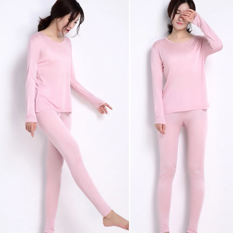 Осень 2017 г. новые шелковые ультра-тонкий теплое нижнее белье женские комплект