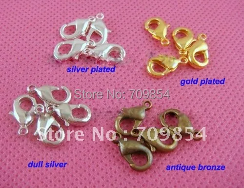 free sipping!!! 200pcs/lot 12mm slver plated gold antique bronze dull silver Brass Lobster Claw Clasps 4 color can be pick up | Украшения и