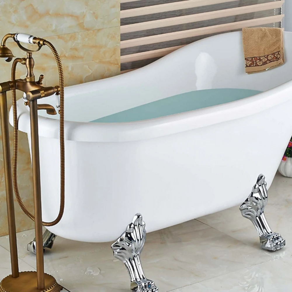 Античный латунный напольный смеситель для ванны с ручным распылителем душа