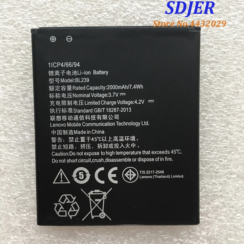 

For Lenovo 2000Mah BL239 Original Li-ion Battery Replacement for Lenovo A330E A399 A3500 A3500-HV Smart Mobile Phone