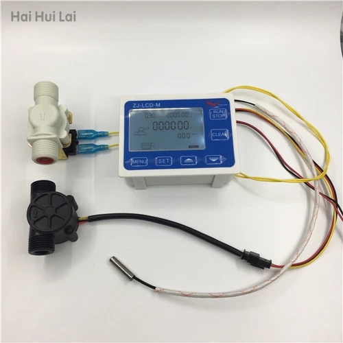 ZJ-lcd-M регулятор расходомера+ датчик температуры+ 1/" датчик расхода+ клапан ЖК-дисплей для измерения жидкости воды