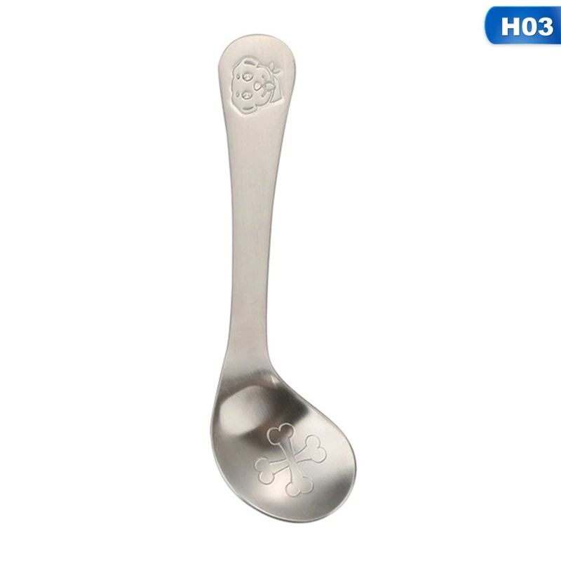 H03 1 шт., Детская Соска из нержавеющей стали, ложка для кормления, твердая изогнутая ложка детские столовые приборы, Обучающие ложки для еды - Цвет: H03