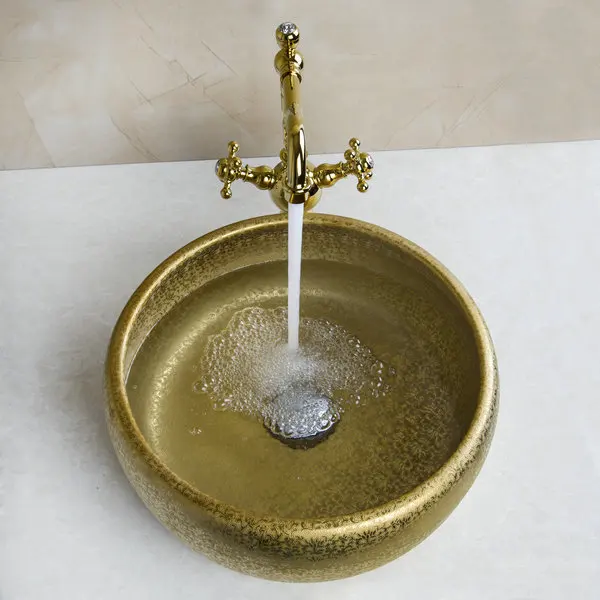 Смеситель с двойной ручкой круглая раковина золотого цвета раковины/раковины