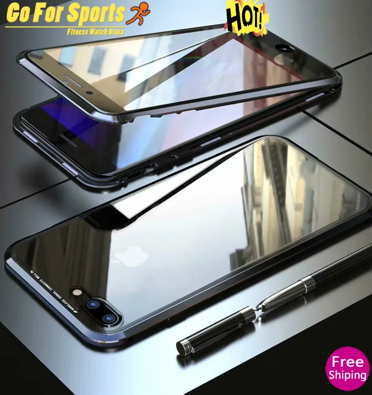 Двухсторонняя для стекла Магнитный чехол iphone XS Max X 7 8 Plus Роскошный Металлический