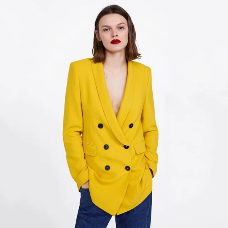 

2019 Korean version fashion suit jacket female spring autumn new casual long-sleeved Double-breasted suit jacket woman cc153