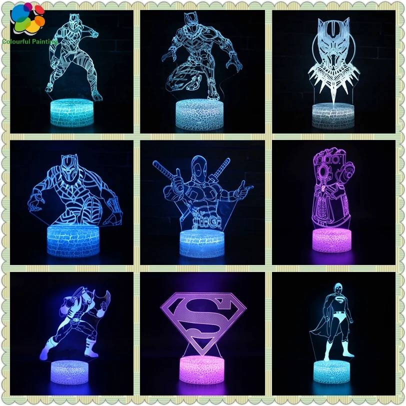 Забавный Marvel Мстители Человек паук Железный Халк Дэдпул светодиодный 3d ночник