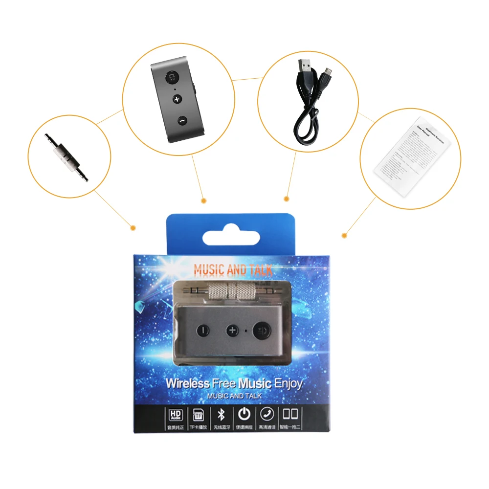V4.2 автомобильный музыкальный ресивер с громкой связью, Bluetooth, 3,5 мм, AUX CD-плеер, аудио адаптер, используемый для всех аудиовхода, для ТВ, ПК, проектора, ipad