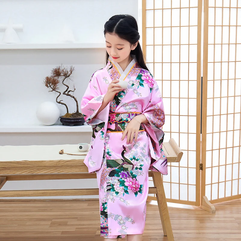 Милое традиционное платье кимоно для девочек Yukata с Obi элегантное японское
