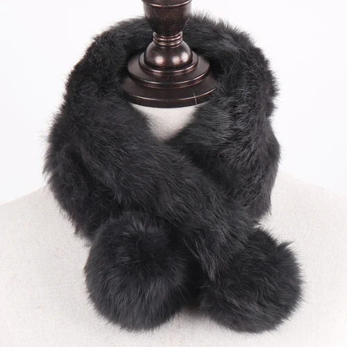 dark grey New Lady Real Natural Rabbit Fur Scarf Women Winter Fashion Knitted Rabbit Fur Muffler Natural Soft Warm Real Rabbit Fur Scarves - Цвет: dark grey