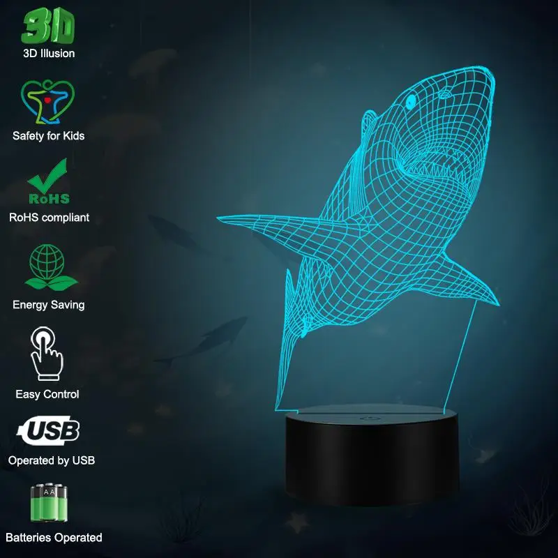 VCity Акула 3D лампа светильник ing светодиодный USB Настроение Ночной многоцветный