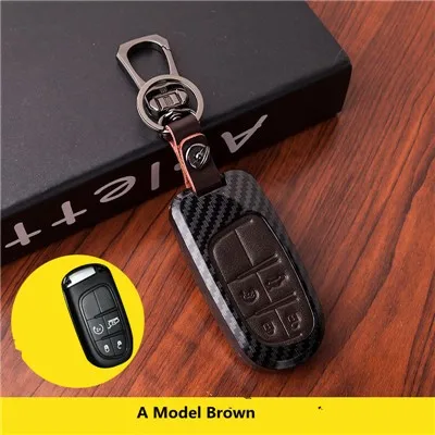 A Model Brown Автомобильный чехол из углеродного волокна для дистанционного ключа для Dodge charger Dart Challenger Durango Jeep Chrysler 300C Grand Cherokee брелок - Название цвета: A Model Brown