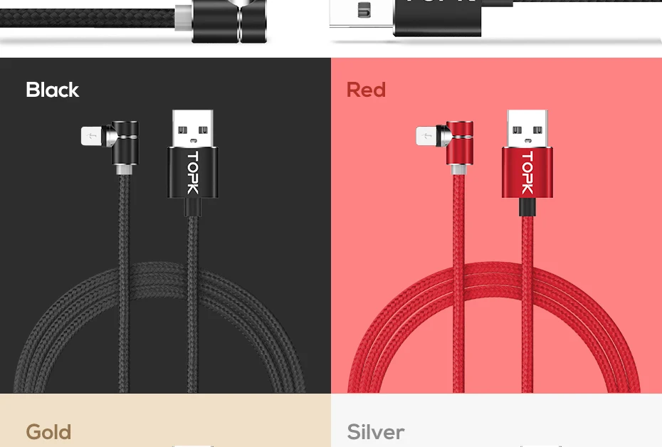 TOPK L-Line 1 м 2 м 90 градусов L Тип Магнитный кабель Micro USB кабель и usb type C светодиодный магнитный Кабель зарядного устройства для iPhone X 8 7 6