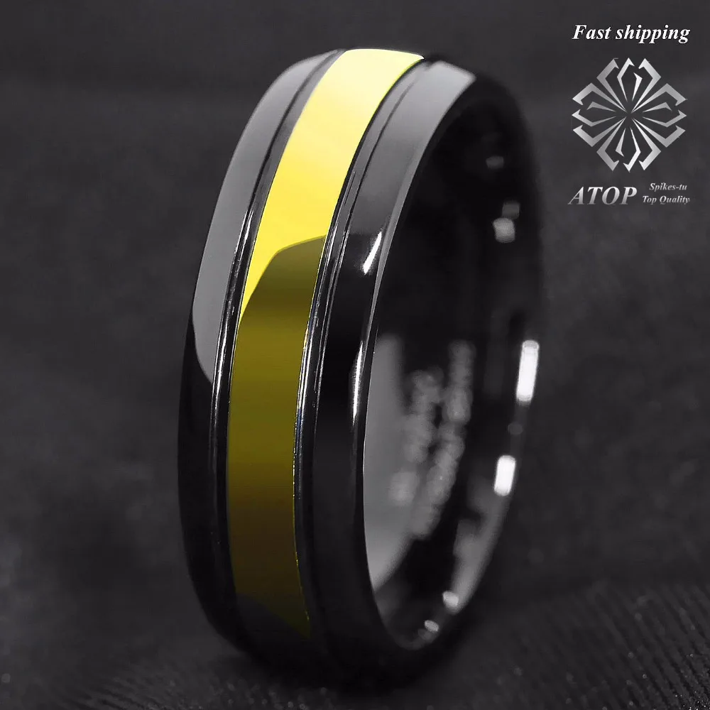 Роскошное черное мужское кольцо из карбида вольфрама 8 мм Золотое для свадьбы