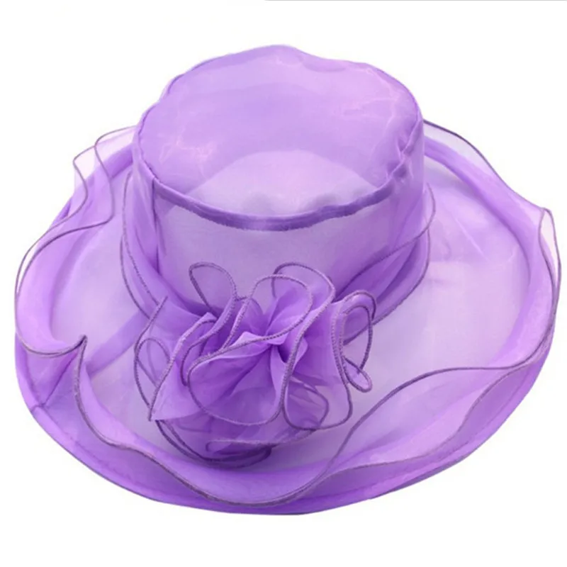 2019 розовые/синие женские летние шляпы с большим козырьком из органзы цветами