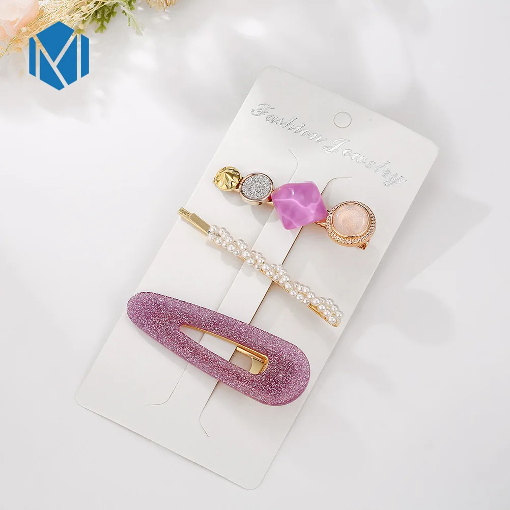 Purple waterdrop 3 шт./компл. INS Мода Макрон Цвет ацетат жемчуг геометрический Заколки для волос для Для женщин девушки милые BB заколки для волос заколка для волос аксессуары для волос - Цвет: Purple waterdrop