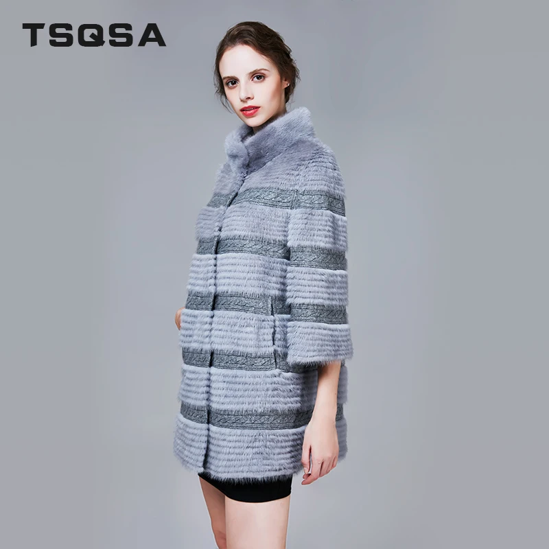 TSQSA 2018 Зимняя Шуба Натуральная Норки Мода Тонкий Женский Натуральный Мех Одежда
