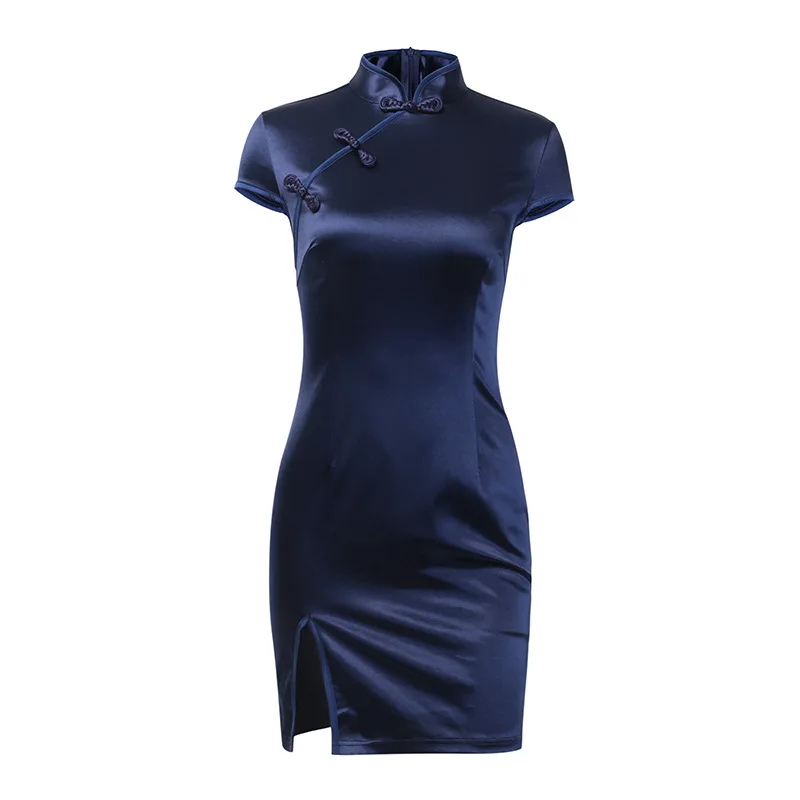 Женское атласное платье Shestyle Cheongsam винтажное с воротником стойкой и коротким