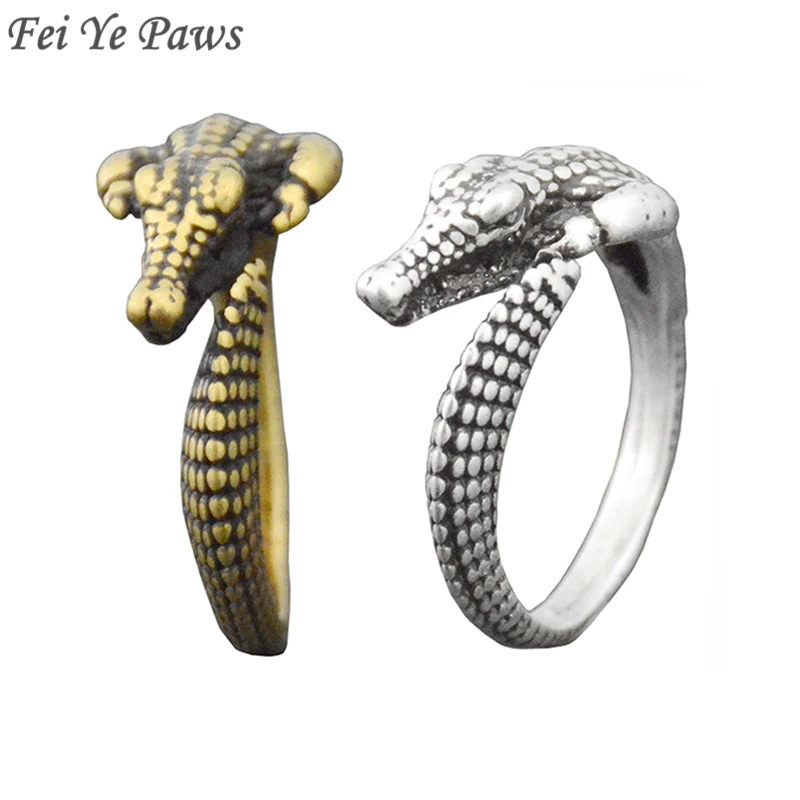 

Fei Ye лапы Boho кольцо в виде крокодила Анель средний палец милые животные в ретро стиле, кольца с изображением аллигатора для Для мужчин Для же...