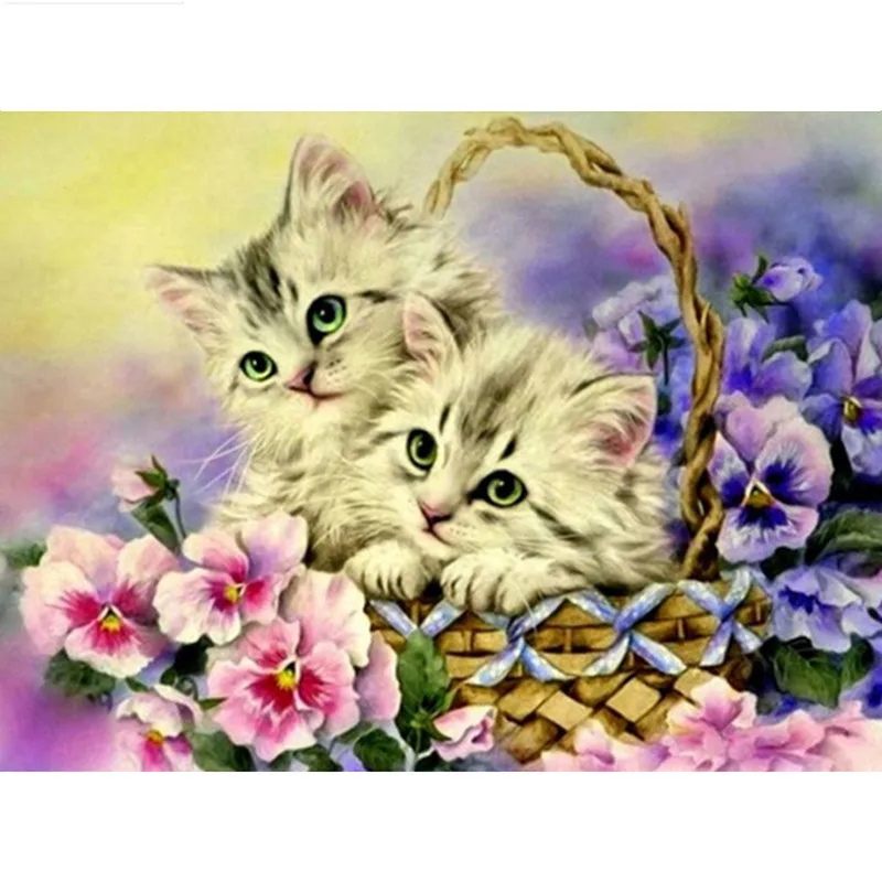 5D DIY Diamond painting kittens in basket Full square/Round embroidery Cross Stitch Rhinestone Mosaic decor NX | Дом и сад